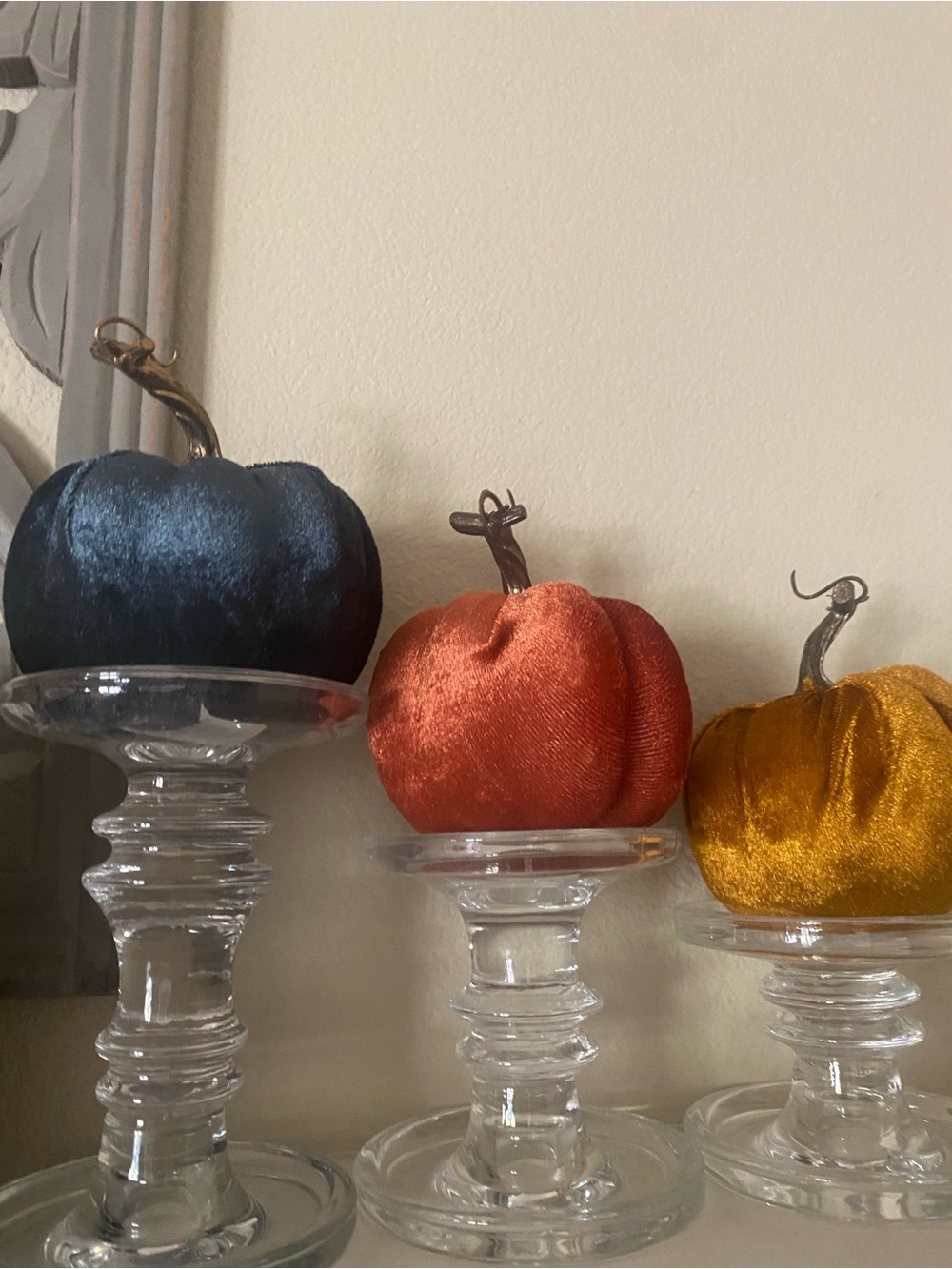 Velvet Pumpkin Trio - Deep Navy, Rust Orange & Metallic Gold 3 pieces